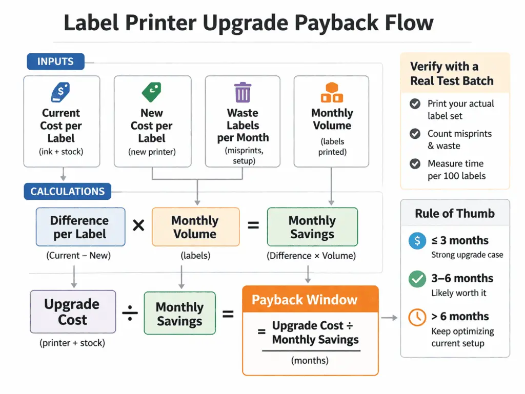 label printer payback flow and upgrade cost check