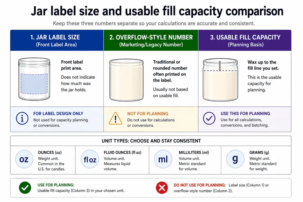jar label size and usable fill capacity comparison