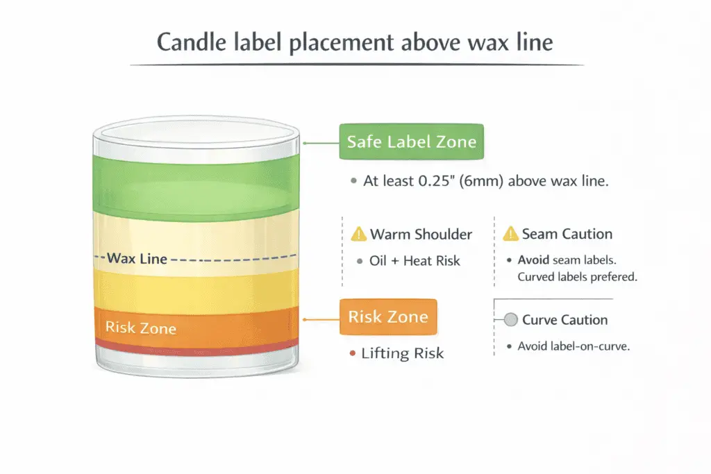 candle label placement and wax-line clearance
