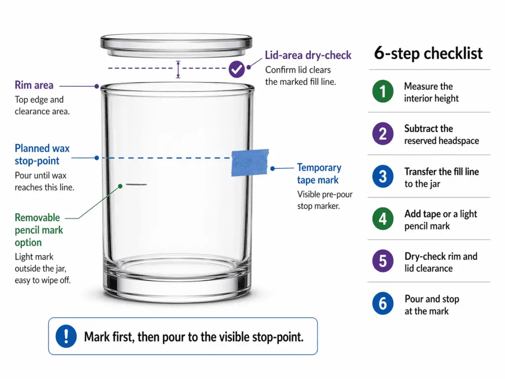candle jar and temporary fill line mark and rim check