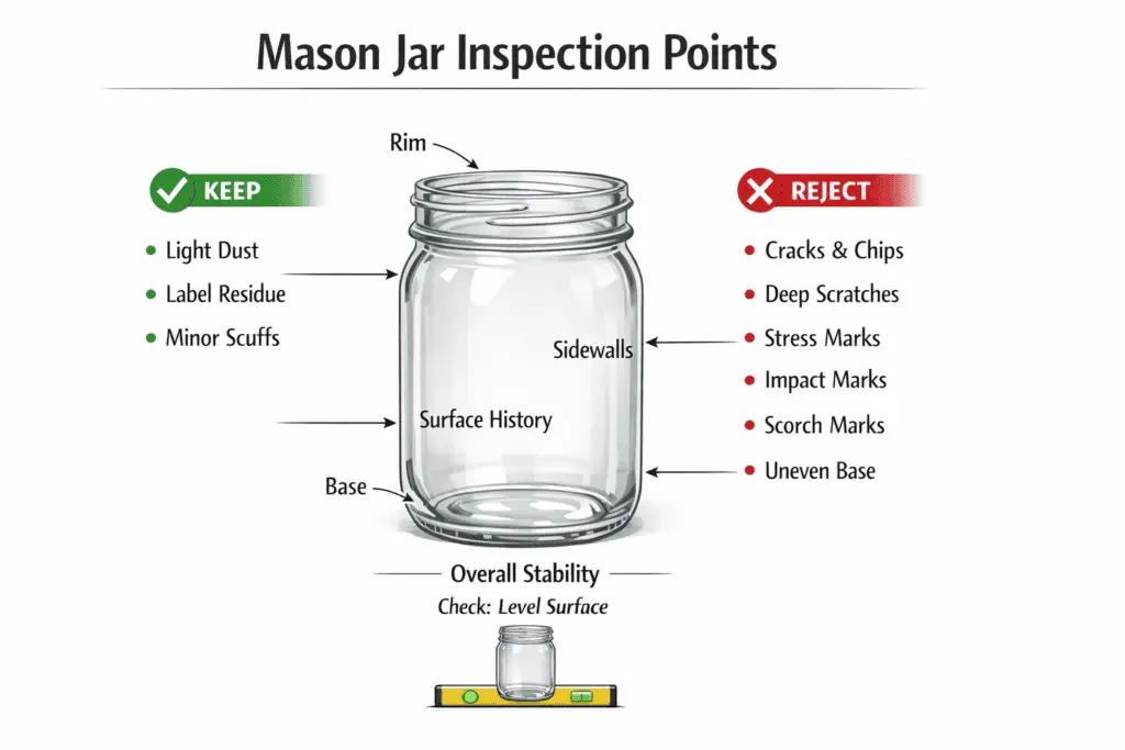 mason jar rim and base inspection