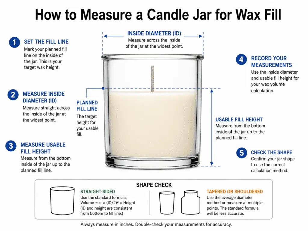 inside diameter and usable fill height for candle jar measurement
