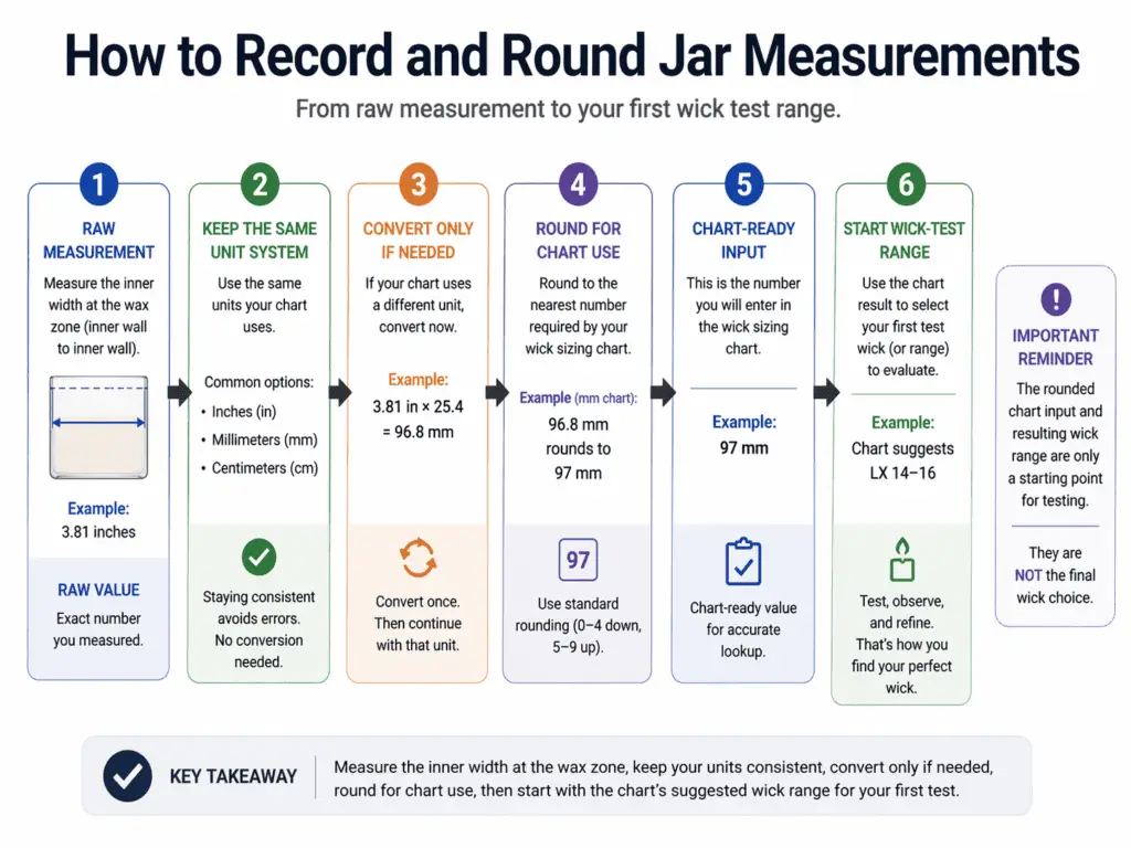 raw measurement and chart-ready rounding flow for wick testing