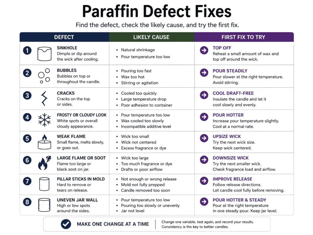 paraffin candle defects and first fixes