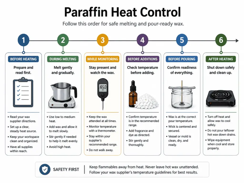 paraffin melting heat control and pouring readiness