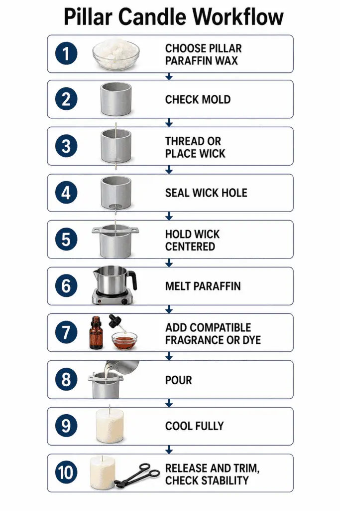 pillar paraffin candle steps and checks