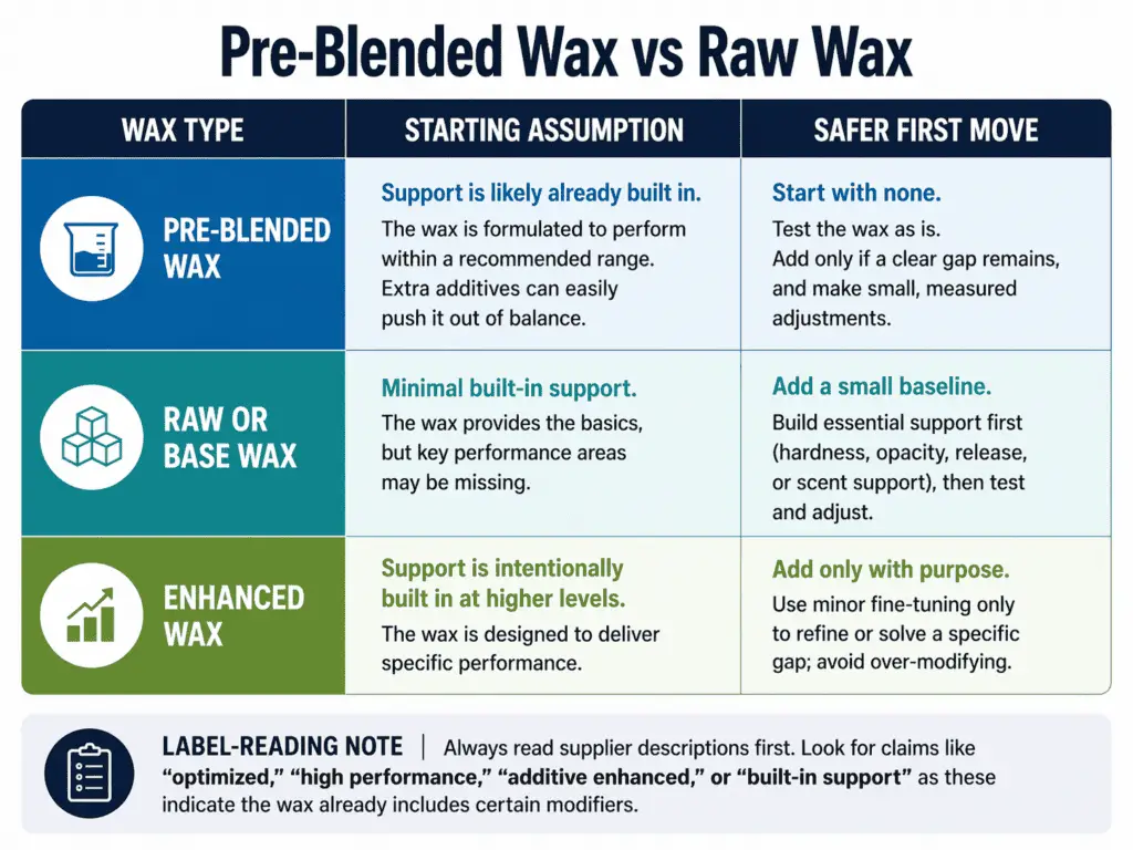 pre-blended wax and raw wax selection paths