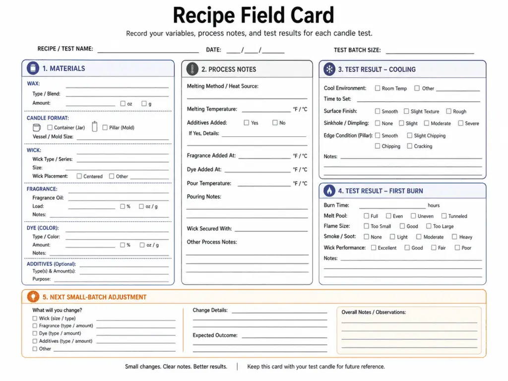 paraffin candle recipe fields and test results