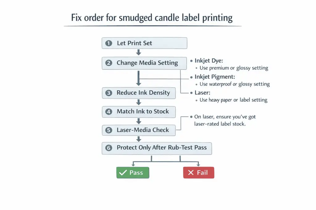 smudged candle labels and print-fix order