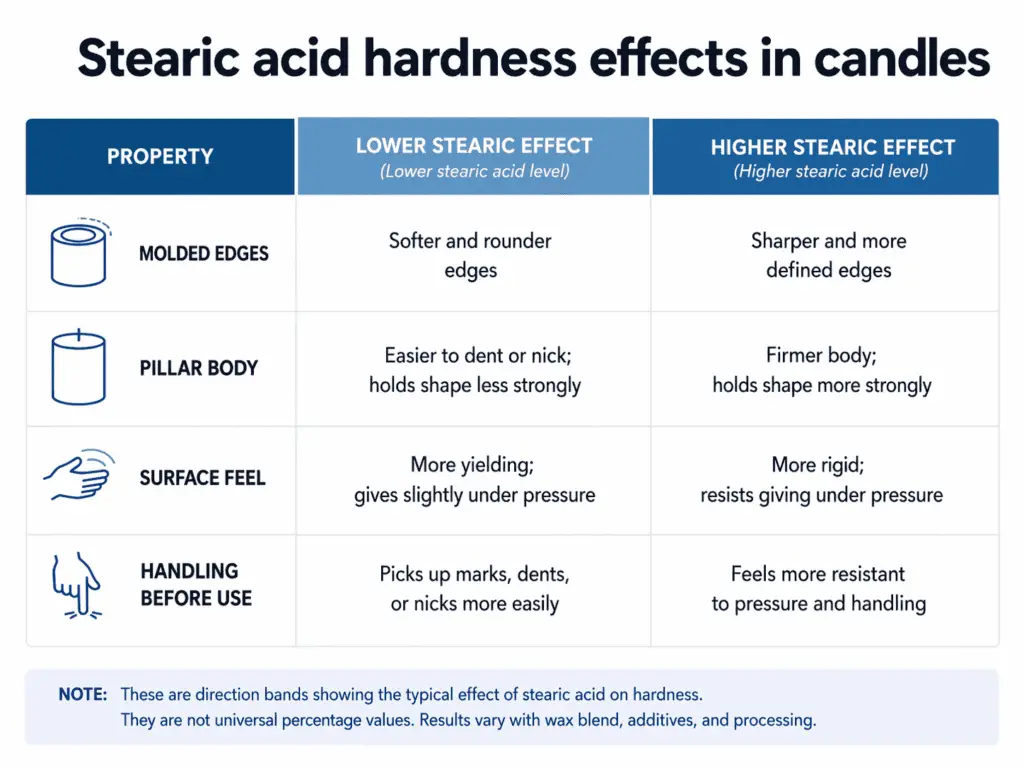stearic acid and candle hardness with firmer body and sharper