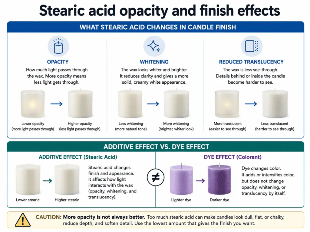stearic acid and candle finish with opacity changes and dye contrast
