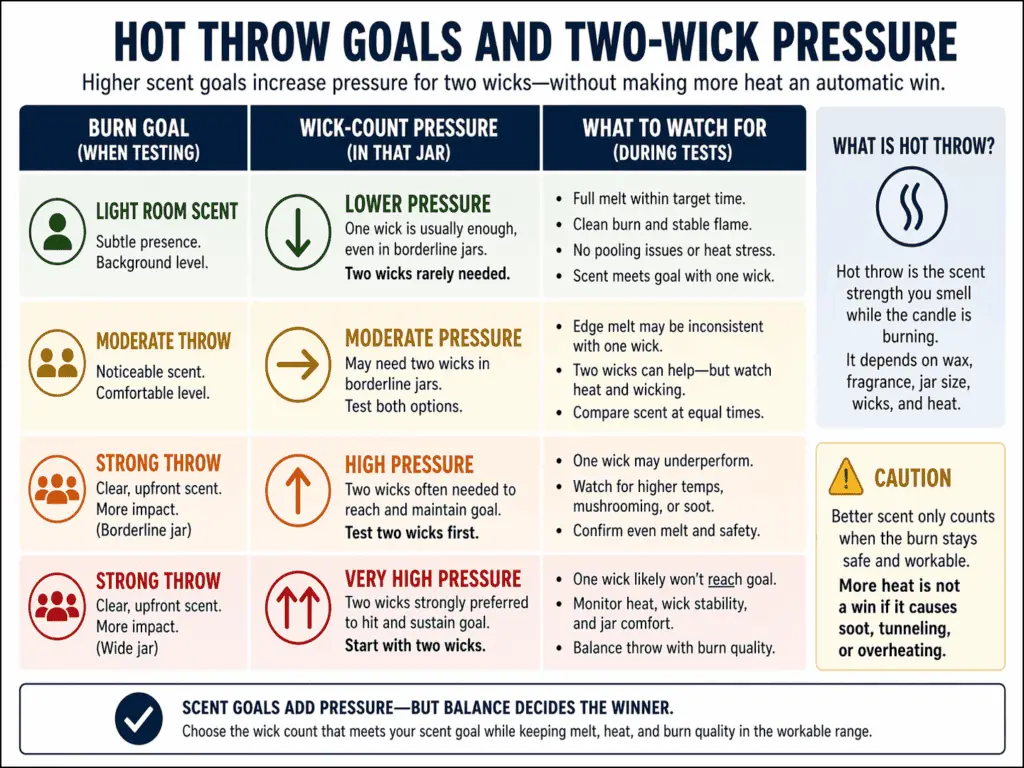 hot throw goals and wick-count pressure in container candles