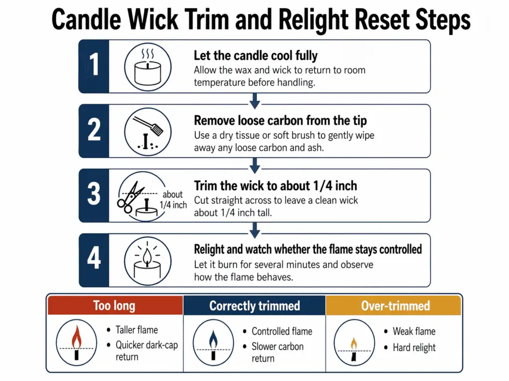 candle wick trim and relight reset steps
