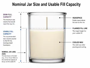 candle jar label size and usable fill capacity with headspace