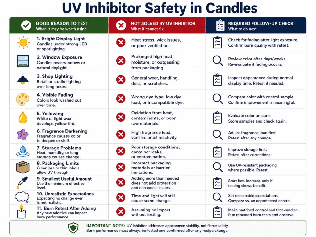 UV inhibitor use cases and retest limits