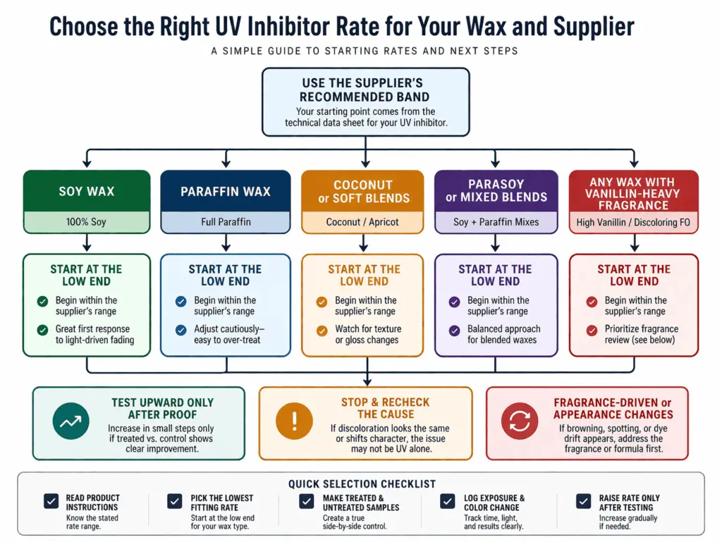 UV inhibitor rate and wax system guide