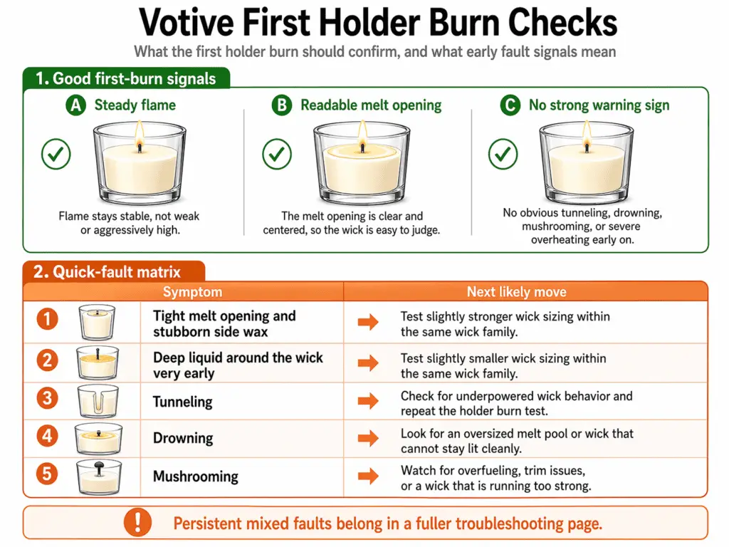 first votive holder burn and quick fault checks