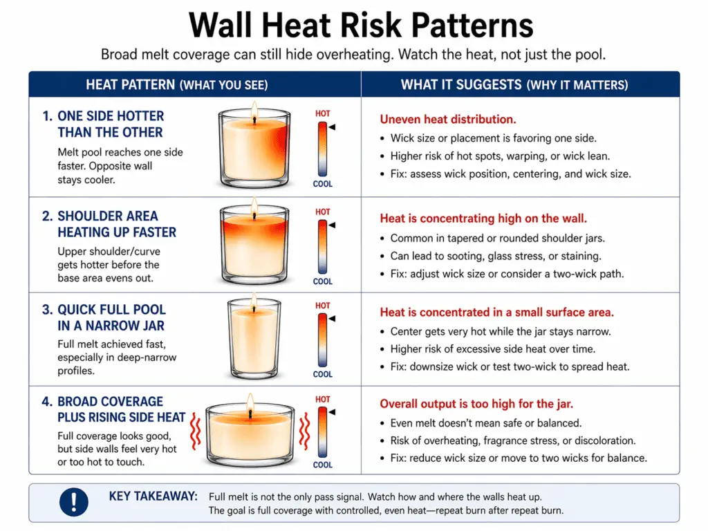 wall heat patterns and overheating risk signs in candle jars