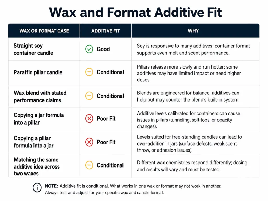 wax family and candle format additive fit matrix