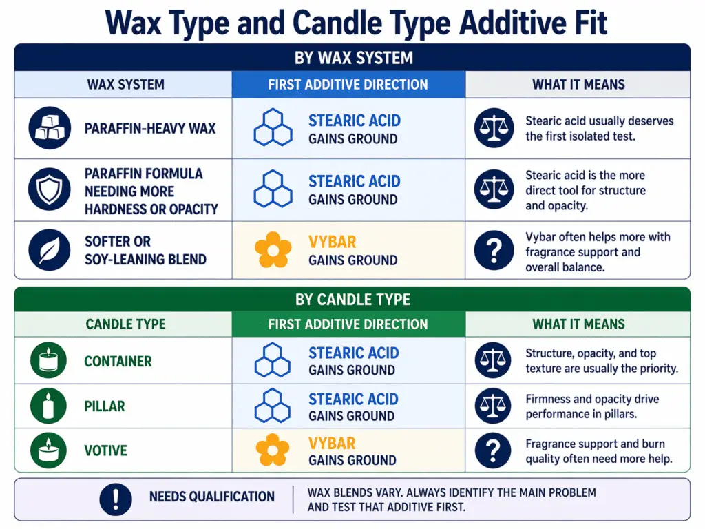 wax type and candle type additive fit matrix