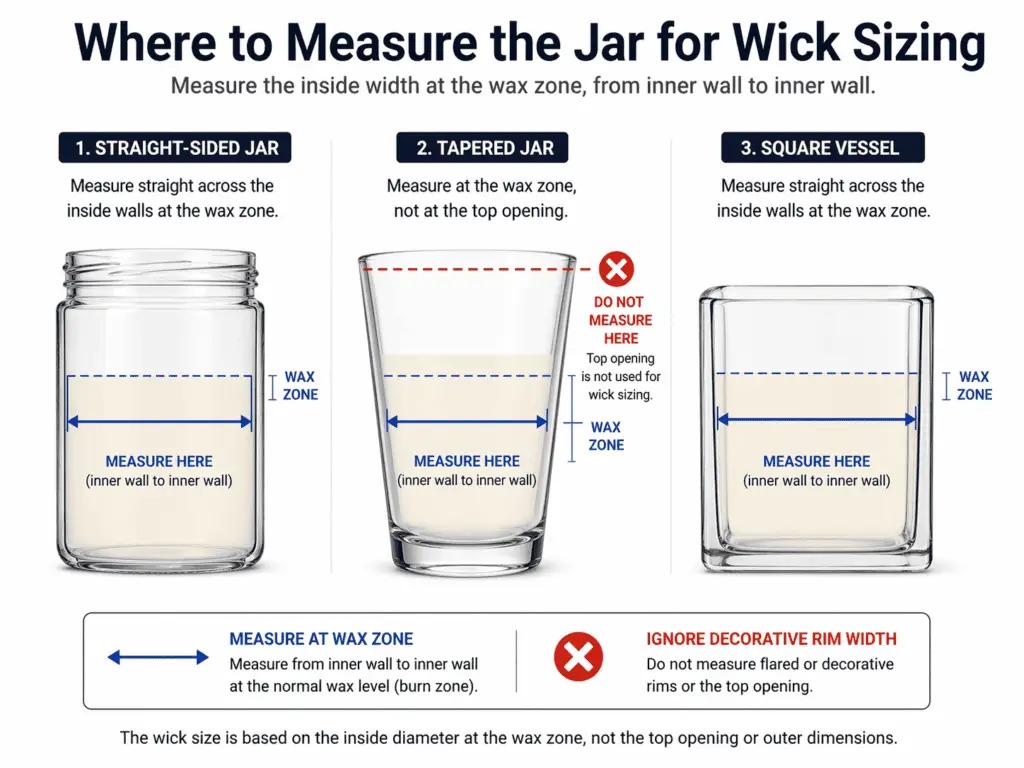 wax zone and inner wall measuring points across jar shapes