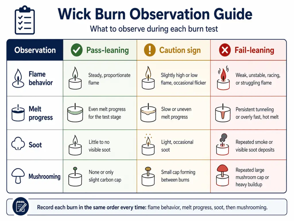 wick burn observations and pass-caution-fail signals