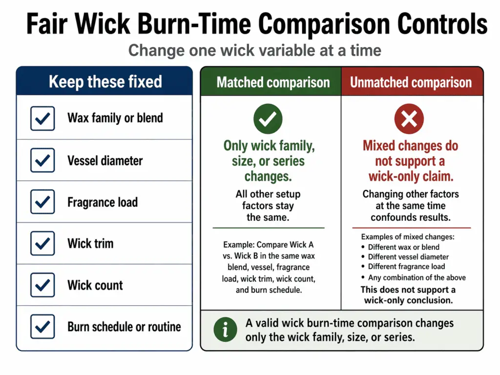 matched wick test controls and fixed variables