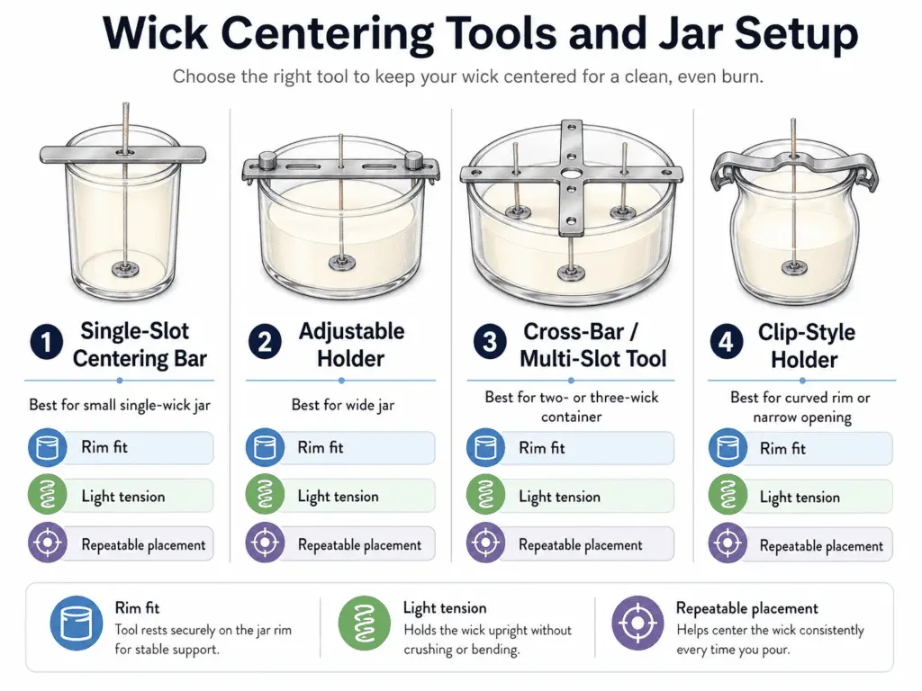 wick centering tools and jar setup
