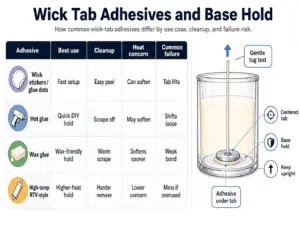 wick tab adhesives and base hold