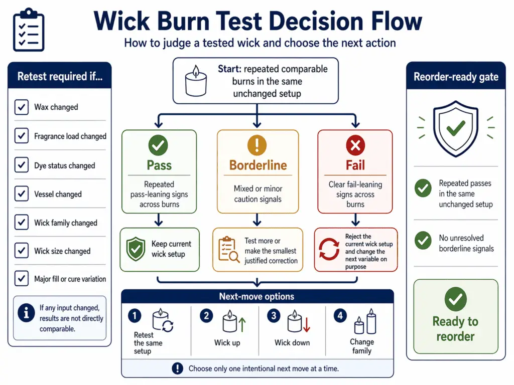 wick burn test outcomes and next-step decision flow