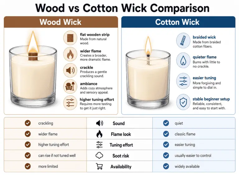 Wood and cotton wick comparison with sound flame and tuning differences