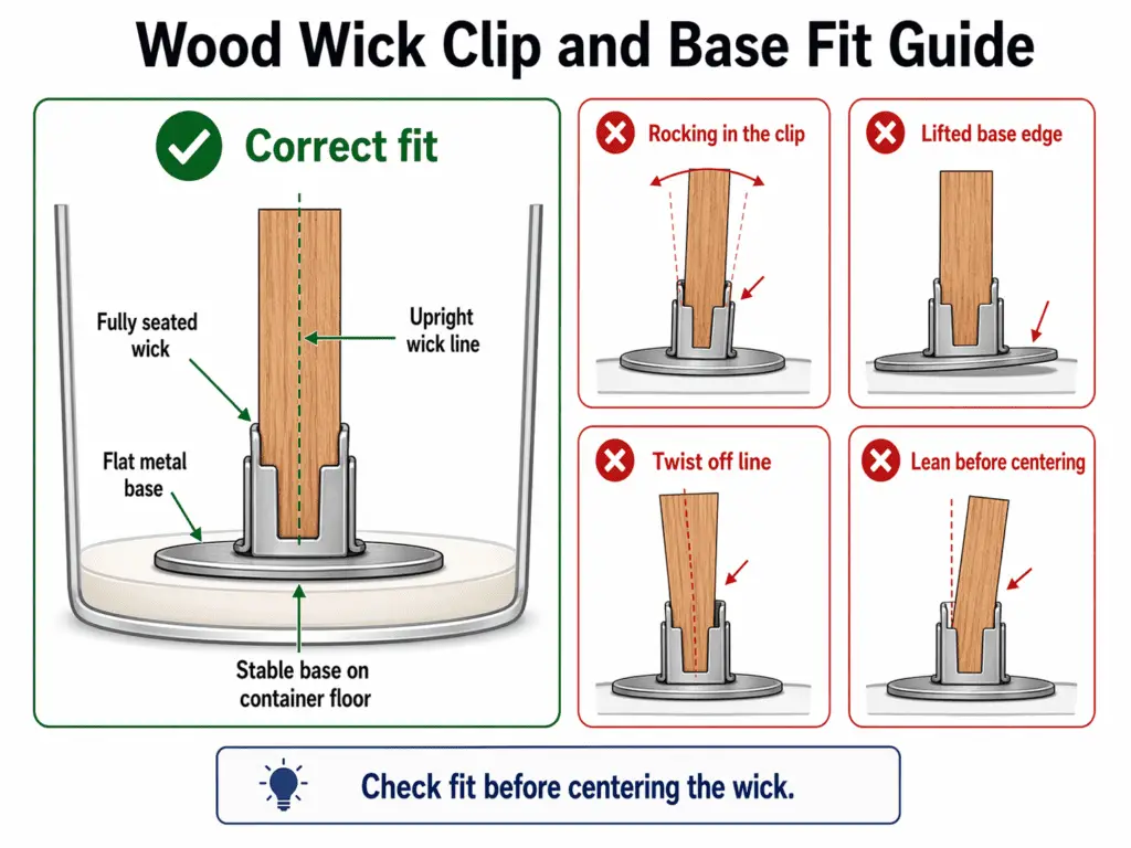 wood wick clip fit and secure seated base alignment