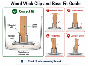 wood wick clip fit and secure seated base alignment