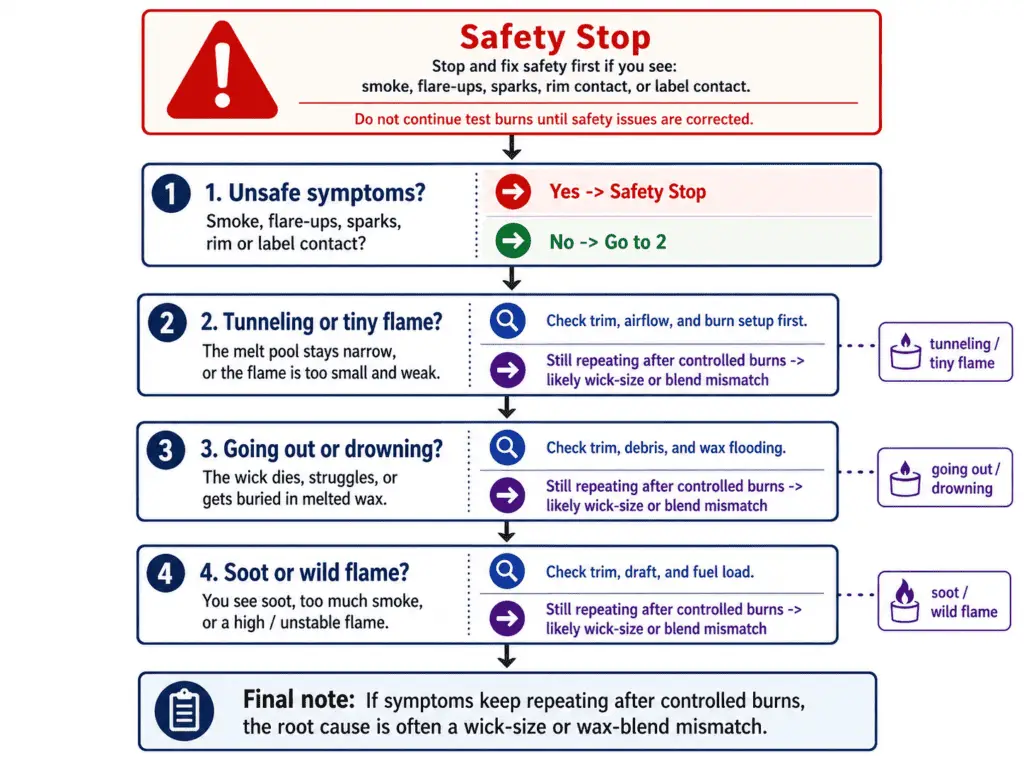 wood wick decision tree and safety fixes