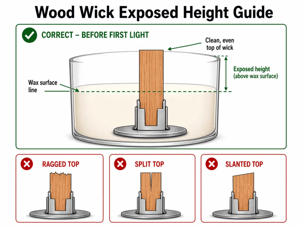 wood wick exposed height and even pre-light top setup
