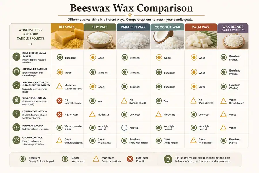 beeswax compared with soy and paraffin