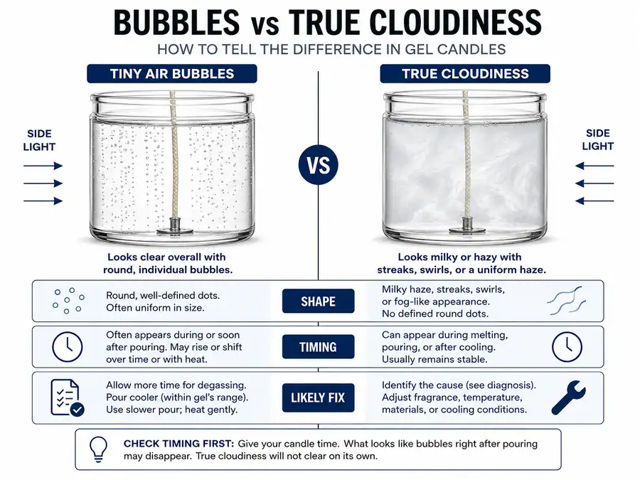 tiny bubbles and true cloudiness in gel candles