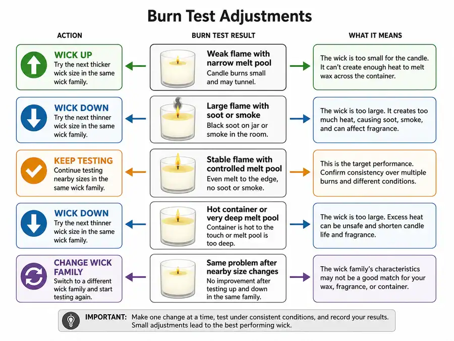 burn test result and wick adjustment