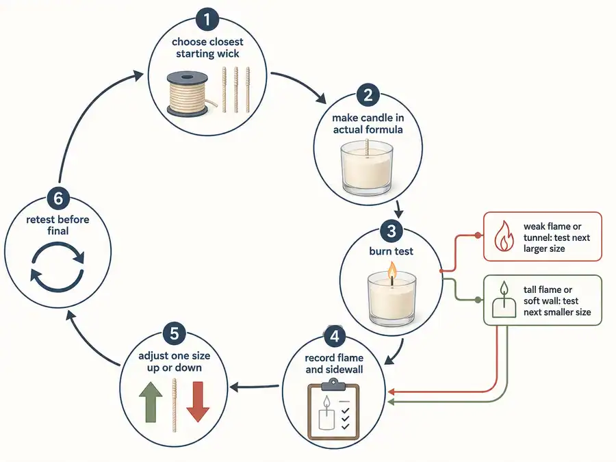molded candle burn test and wick adjustment loop