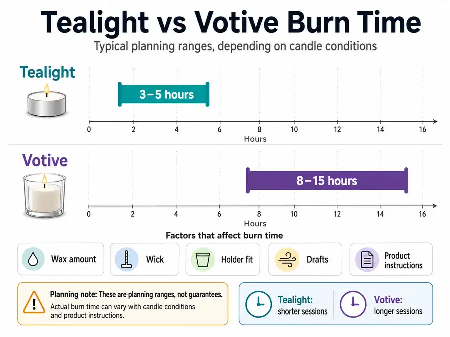 Tealight and votive burn time range