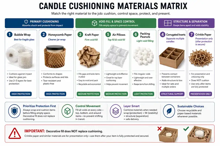 candle cushioning materials and void fill