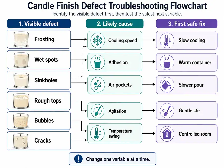 candle defects and troubleshooting flow