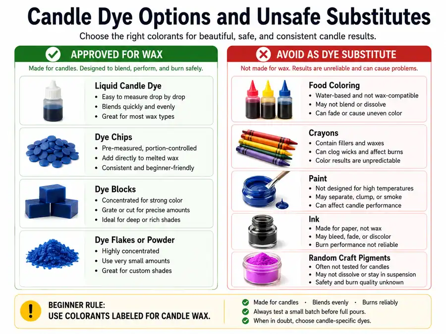 candle dye options and unsafe substitutes