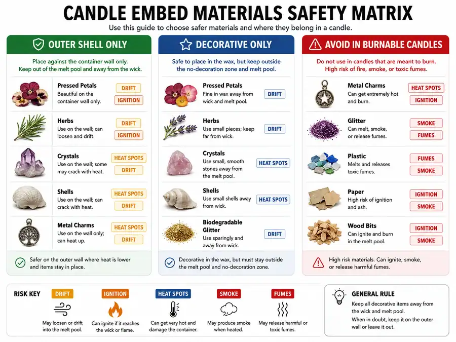 candle embed materials and safer placement categories
