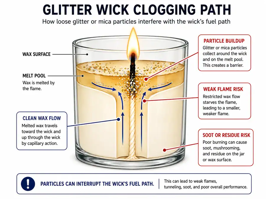 candle glitter labels and burn safety checks