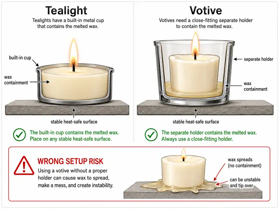 Tealight cup and votive holder setup
