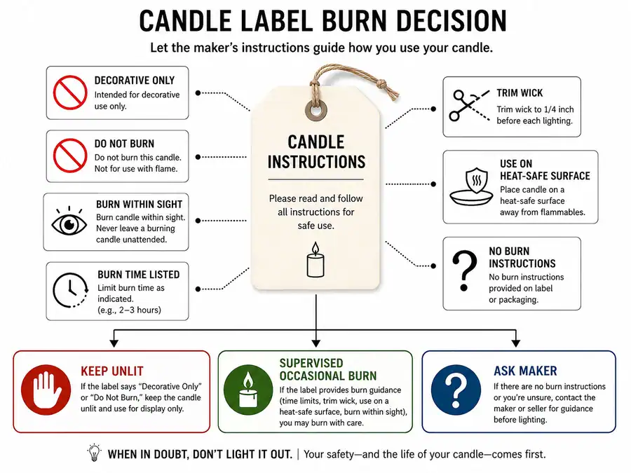 candle label phrases and burn decision