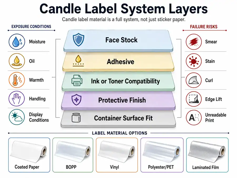 candle label stock and adhesive layers