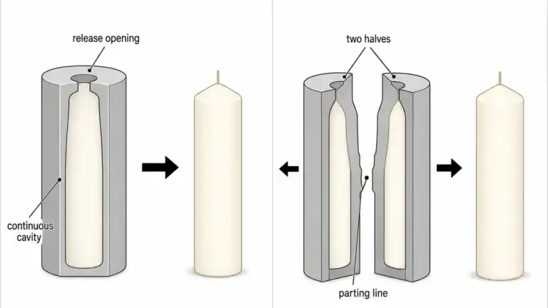 one-piece and two-part candle mold construction