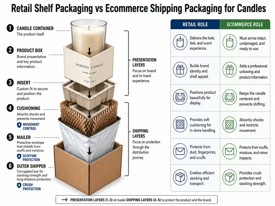 product box and shipper layers for candle packaging